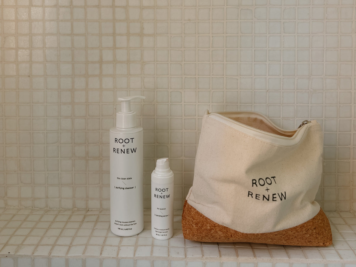 Skincare products stored at room temperature and in a skincare fridge