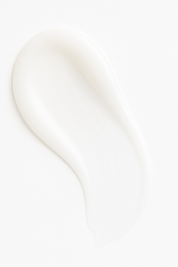 Smooth white swatch of Root + Renew The Lift Collagen Boost Serum on a clean neutral background, showing lightweight silky texture designed to firm, plump, and support collagen production.