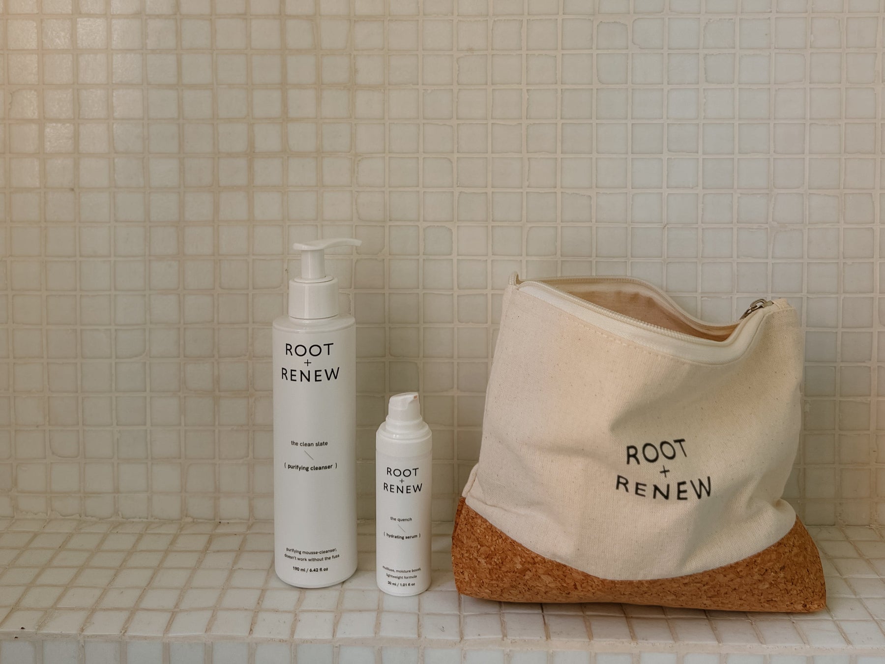 Skincare products stored at room temperature and in a skincare fridge