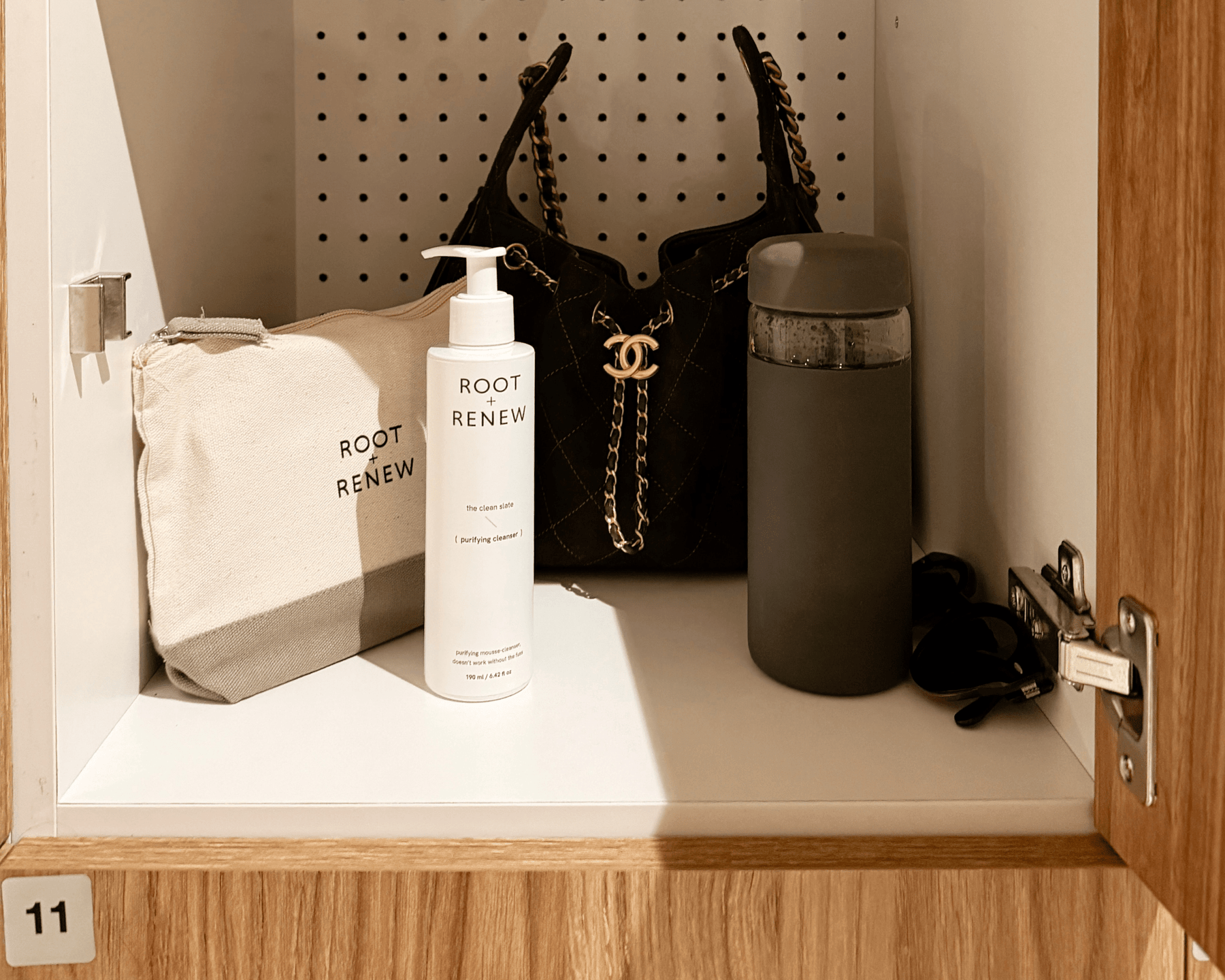Post-workout gym bag skincare routine with cleanser and hydration